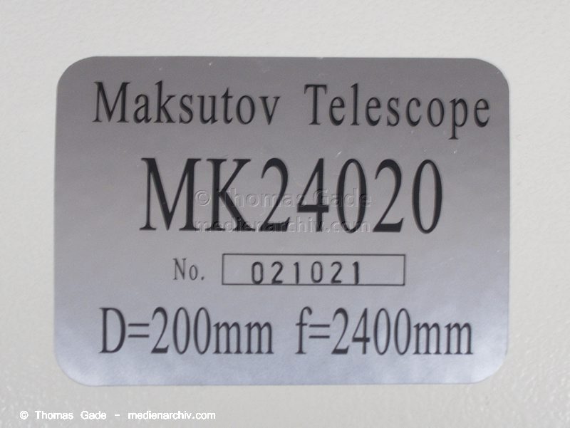 Bosma Maksutov MK 24020. Teleskop
November 2013. Bosma Maksutov MK 24020. Teleskop. 200mm Öffnung. 2400mm Brennweite
Schlüsselwörter: Astronomie;Bosma;Fernrohr;Maksutov;MK24020;Optik;telescope;Teleskop